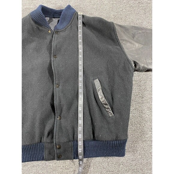 VINTAGE A&W Jacket Mens 2XL XXL Black Bomber Snap Button Up Leather Varsity Coat - Picture 5 of 12